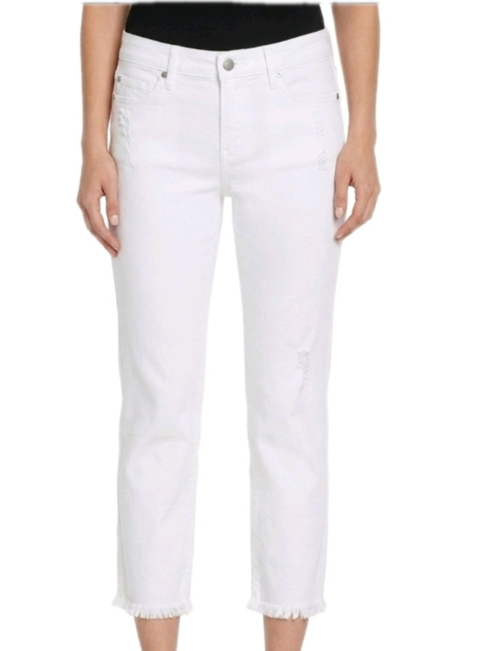 Liverpool Kennedy Crop straight distressed white jeans with fray hem size 4/27